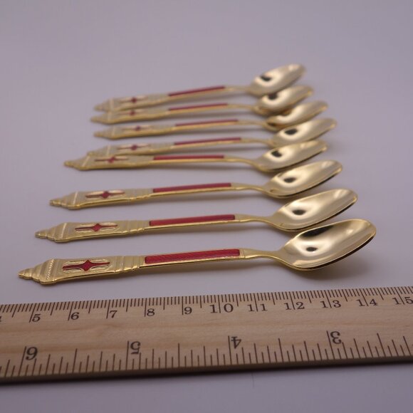 Stainless Steel Japan Red and Gold 4.5 Inch Long Spoons - Picture 2 of 7